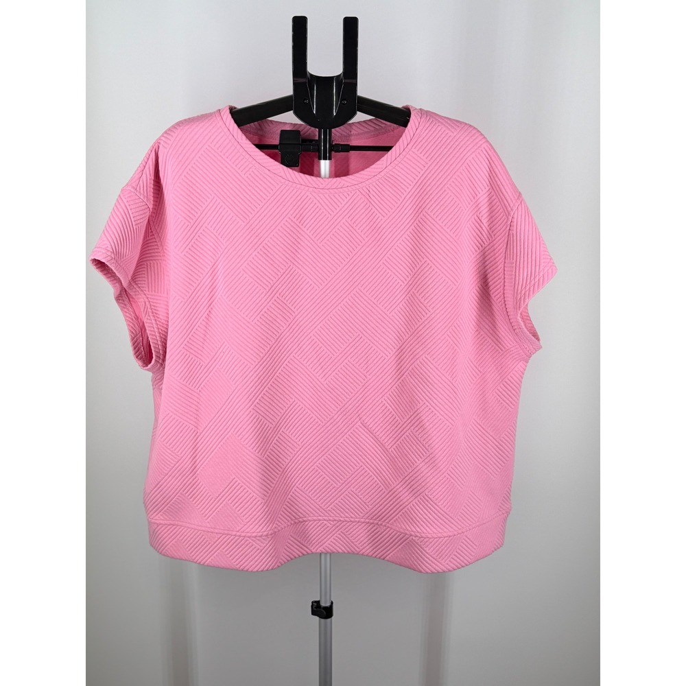 See N Be Seen Pink Textured Geometric Top Short Sleeve Plus Size 2X